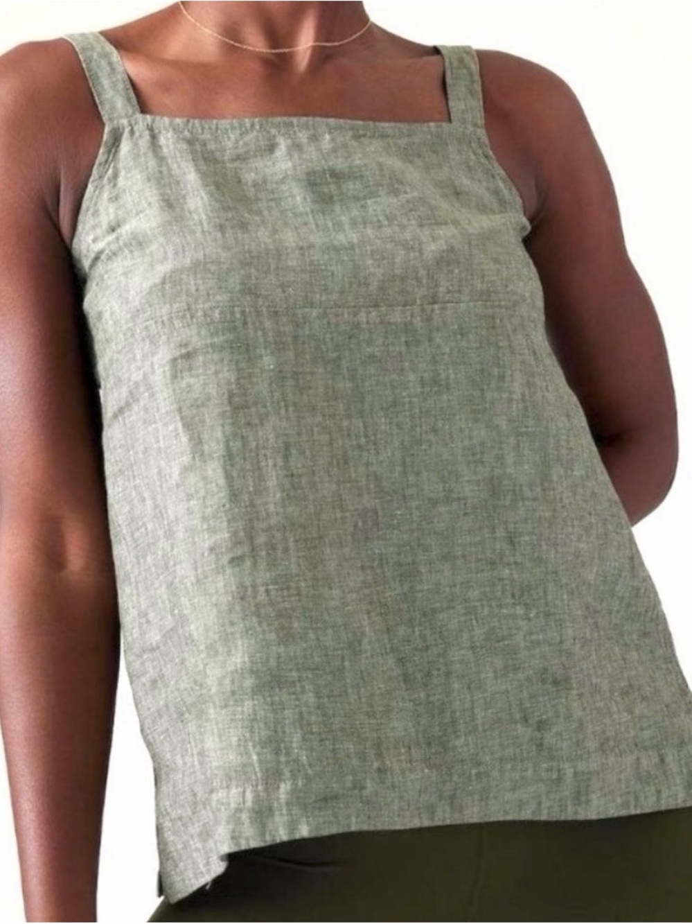 Athleta Olive Green Linen Square-Neck Tank